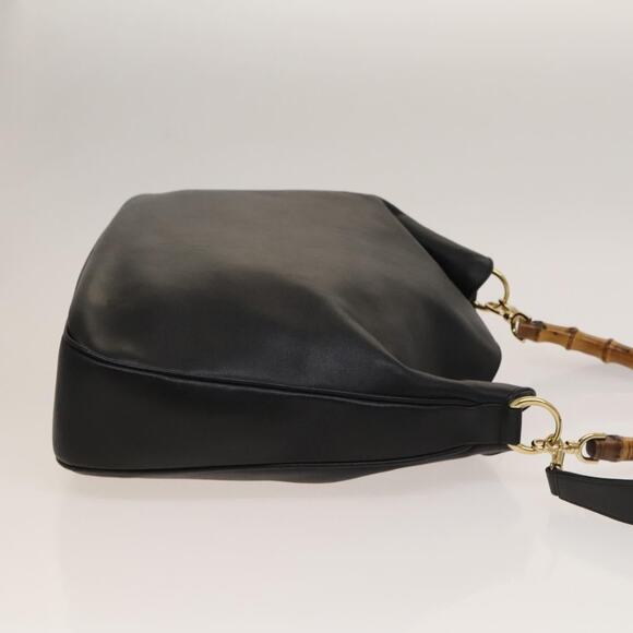 GUCCI Bamboo Hand Bag Leather Black Gold 001 001 - Picture 4 of 16
